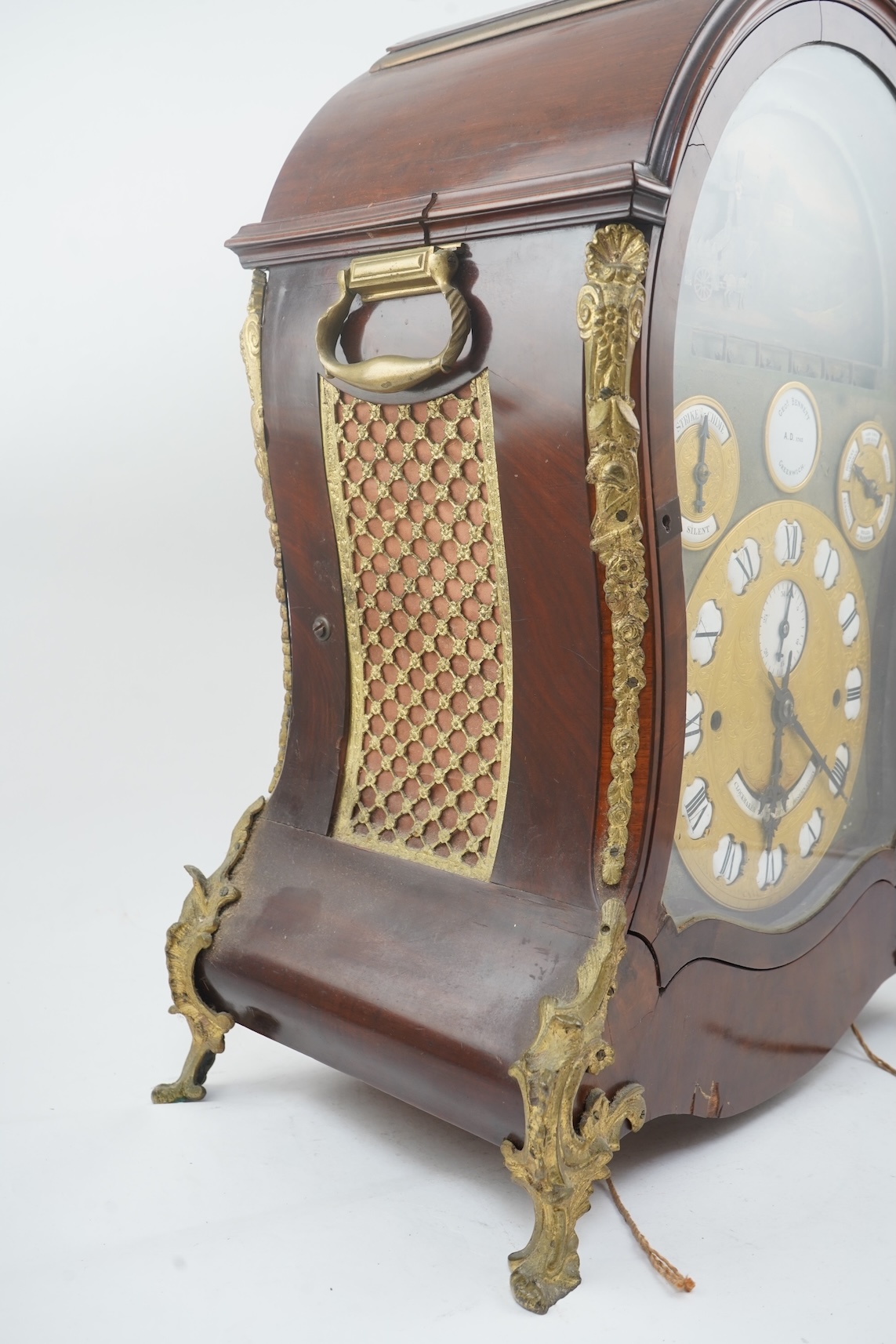 A substantial George III mahogany balloon-shaped musical bracket clock by George Bennett, Greenwich, ‘Clockmaker to the Royal Observatory’